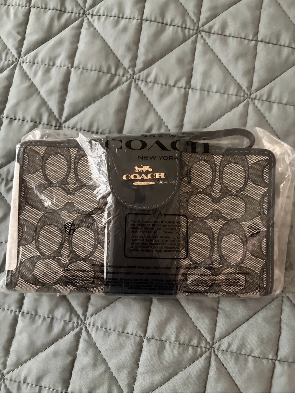 COACH Gray Signature Canvas Card & Key Holder